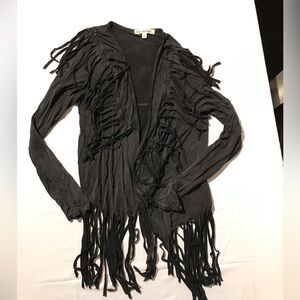 VINTAGE INDIGO THREAD CO SASSY SEXY BLACK COTTON L/S FRINGE CARDIGAN